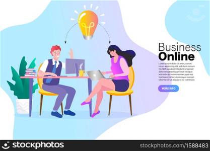 Business men and women are meeting on the desk. The employee tells the boss about business ideas. Business meeting in office at conference table with talking businessmen and businesswomen vector.
