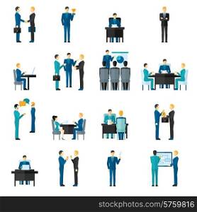 Business men and women set in different poses in office isolated vector illustration. Business Men Set