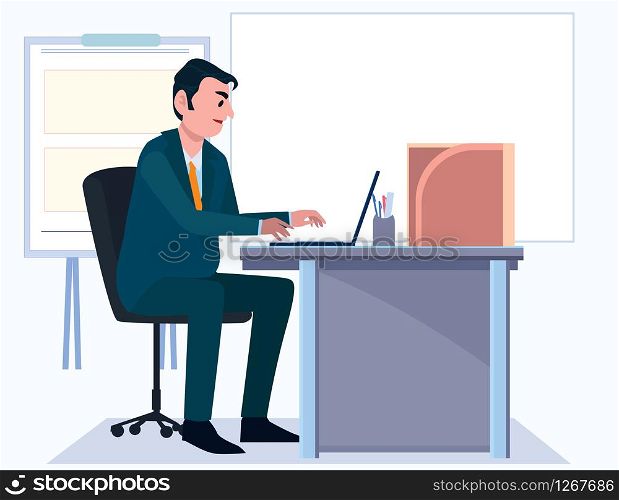 Business men Office cartoon characters. People sit and work at morning. Illustration vector, Board background.