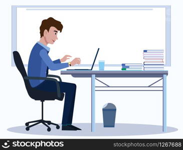 Business men Office cartoon characters. People sit and work at morning. Illustration vector, Board background.