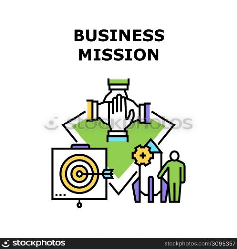 Business Mission Vector Icon Concept. Business Mission For Launching Startup Company, Teamwork And Success Goal Achievement. Businessman And Manager Team Work Occupation Color Illustration. Business Mission Vector Concept Color Illustration