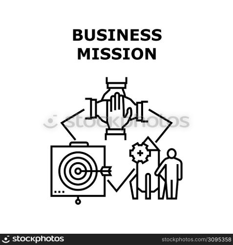 Business Mission Vector Icon Concept. Business Mission For Launching Startup Company, Teamwork And Success Goal Achievement. Businessman And Manager Team Work Occupation Black Illustration. Business Mission Vector Concept Color Illustration