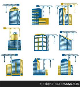 Business modern urban office buildings under construction icons isolated vector illustration