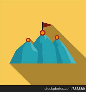 Business mountains target icon. Flat illustration of business mountains target vector icon for web design. Business mountains target icon, flat style