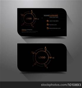 Business name card with modern black & gold design background. Flat Design Vector Illustration.