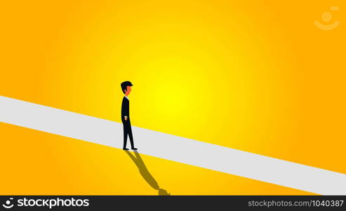 Business new opportunity vector progress career. Minimalist man cross line illustration. Concept courage success background future. Leadership challenge job chance. Search direction work banner