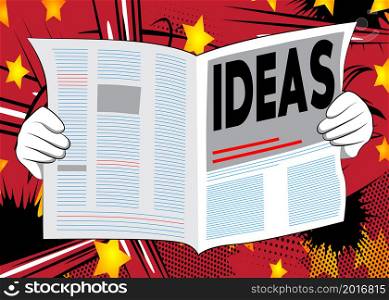 Business Newspaper with the text Ideas as headline. Vector cartoon illustration. Idea, success, growth, creativity concept.