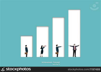 Business of people standing in growing bar graph. Business concept. Startup, Vision, Leadership, Achievement, Vector illustration design