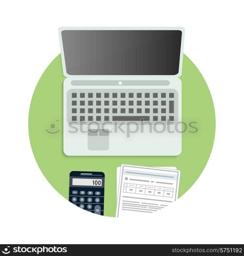 Business, office and marketing items icons concept on table.