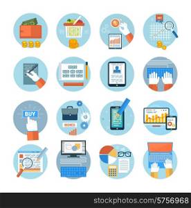 Business, office and marketing items icons. Set for web and mobile applications of online purchase, engineering, social media, seo search optimization, pay per click, analysis of documents, online shopping concepts items icons in flat design