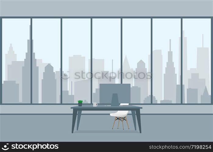 business office interior workplace desk computer flat vector