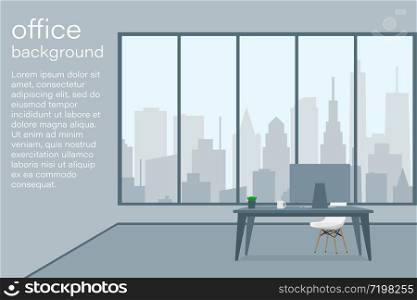 business office interior workplace desk computer flat vector