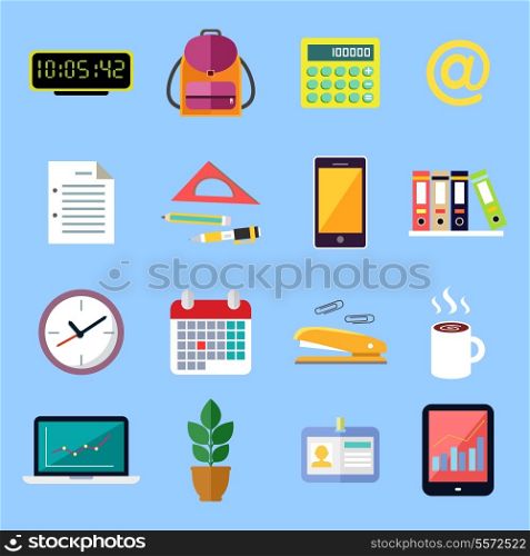 Business office stationery flat icons set of id card folders files documents isolated vector illustration