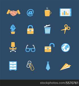 Business office stationery icons set of chair safe table and lock isolated vector illustration