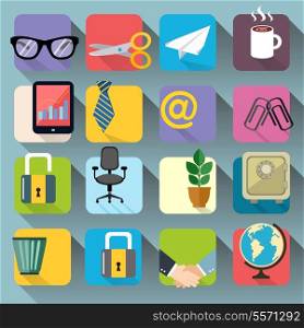 Business office stationery icons set of glasses tie paper plane and scissors vector illustration