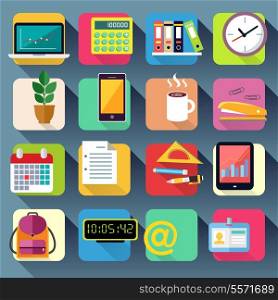 Business office stationery icons set of laptop computer tablet and smartphone vector illustration
