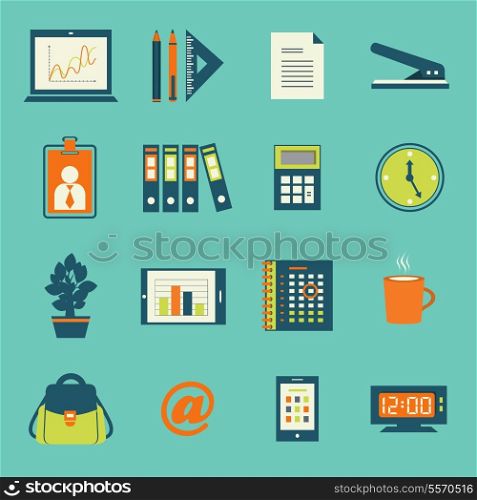 Business office stationery icons set of smartphone tablet and notebook computer isolated vector illustration