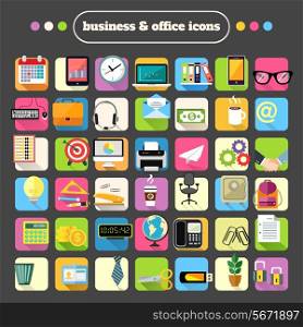 Business office stationery supplies flat icons set for website design or infographics isolated vector illustration