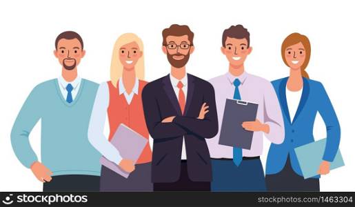Business office work collective group team standing together smiling people characters on white background