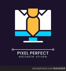Business online pixel perfect RGB color icon for dark theme. Expert consulting. Internet assistant. Simple filled line drawing on night mode background. Editable stroke. Poppins font used. Business online pixel perfect RGB color icon for dark theme