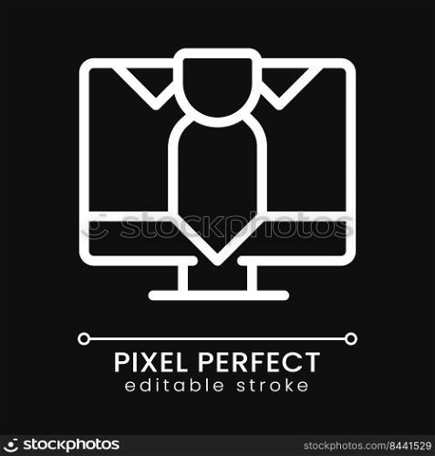 Business online pixel perfect white linear icon for dark theme. Expert consulting. Internet assistant. Thin line illustration. Isolated symbol for night mode. Editable stroke. Poppins font used. Business online pixel perfect white linear icon for dark theme