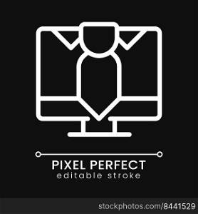 Business online pixel perfect white linear icon for dark theme. Expert consulting. Internet assistant. Thin line illustration. Isolated symbol for night mode. Editable stroke. Poppins font used. Business online pixel perfect white linear icon for dark theme