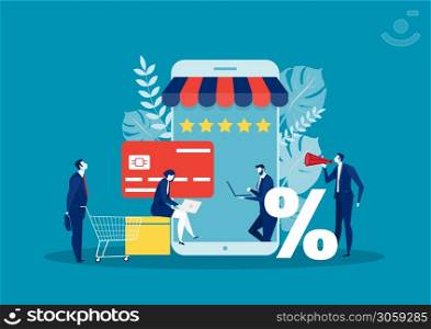 business Online shopping. Phone shop, E-commerce, Online e-commerce, marketing purchase, order electronic vector