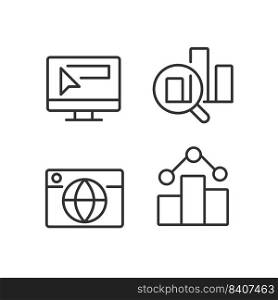 Business online technology pixel perfect linear icons set. Promotion and analytics. Digital data. Customizable thin line symbols. Isolated vector outline illustrations. Editable stroke. Business online technology pixel perfect linear icons set