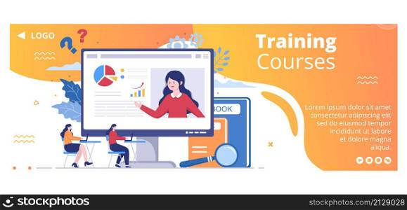 Business Online Training, Seminar or Courses Cover Template Flat Illustration Editable of Square Background for Social media or Greetings Card