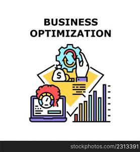 Business Optimization Vector Icon Concept. Brainstorming And Planning Strategy For Business Optimization And Increasing Money Wealth. Analyzing Financial Infographic Color Illustration. Business Optimization Vector Color Illustration