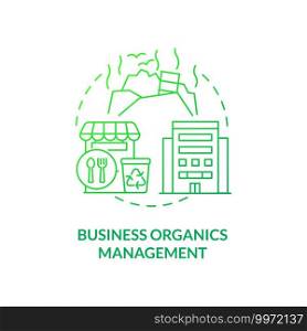 Business organics management concept icon. Organic waste diversion idea thin line illustration. Biosolids, forestry materials. Leftovers in restaurants. Vector isolated outline RGB color drawing. Business organics management concept icon