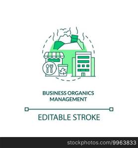 Business organics management concept icon. Postconsumer material reuse idea thin line illustration. Biosolids, forestry materials. Vector isolated outline RGB color drawing. Editable stroke. Business organics management concept icon