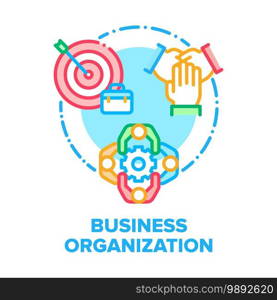 Business Organization Team Vector Icon Concept. Team Meeting And Briefing, Company Employees Working Process Organization And Corporate Occupation, Problems And Goals Discussion Color Illustration. Business Organization Team Vector Concept Color