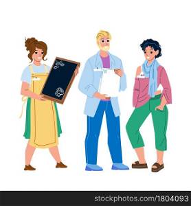 Business Owner Businesspeople With Startup Vector. It Company Ceo Holding Digital Tablet, Businesswoman Stylist And Baker Business Owner. Characters Entrepreneurs Flat Cartoon Illustration. Business Owner Businesspeople With Startup Vector