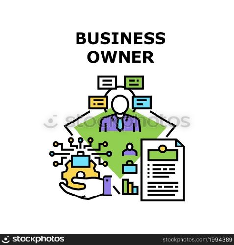 Business Owner Vector Icon Concept. Business Owner Thinking And Developing Strategy For Startup And Controlling Company Process And Employees Occupation. Businessman Work Color Illustration. Business Owner Vector Concept Color Illustration