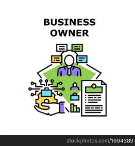 Business Owner Vector Icon Concept. Business Owner Thinking And Developing Strategy For Startup And Controlling Company Process And Employees Occupation. Businessman Work Color Illustration. Business Owner Vector Concept Color Illustration