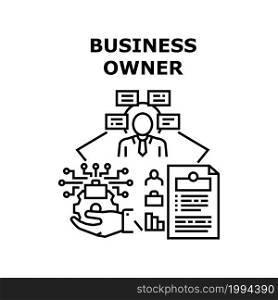 Business Owner Vector Icon Concept. Business Owner Thinking And Developing Strategy For Startup And Controlling Company Process And Employees Occupation. Businessman Work Black Illustration. Business Owner Vector Concept Black Illustration