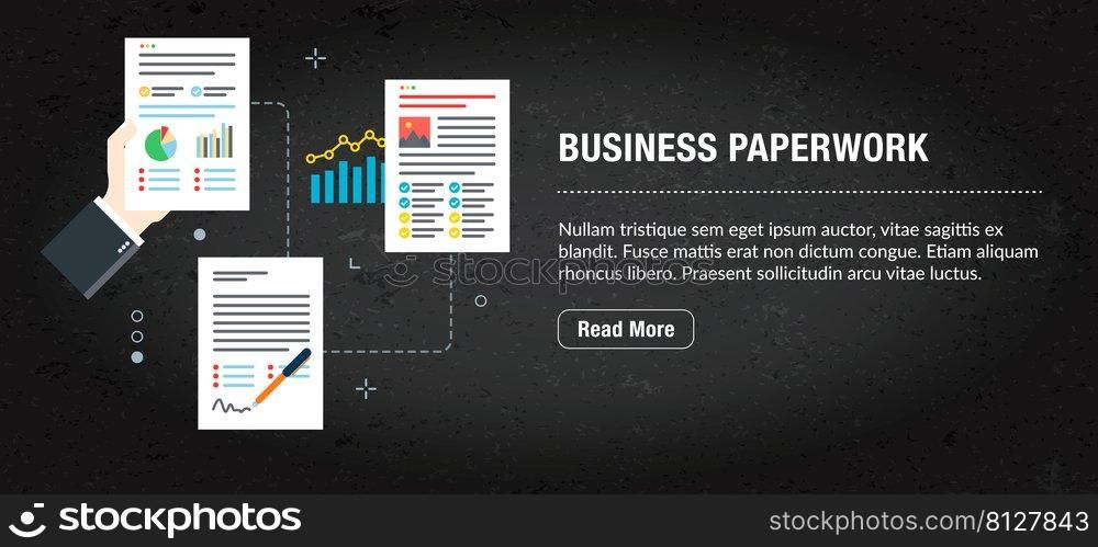 Business paperwork concept. Internet banner with icons in vector. Web banner for business, finance, strategy, investment, technology and planning.