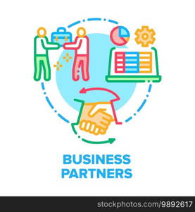 Business Partners Meeting Vector Icon Concept. Business People Communication, Discussing About Project And Investment In Company, Consulting And Selling. Partnership Color Illustration. Business Partners Meeting Vector Concept Color