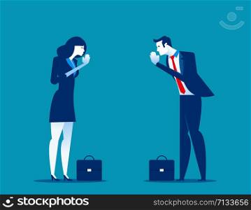 Business partners pay respect hands greeting. Office etiquette. polite salutation. Concept business vector illustration. salutation in Thailand.