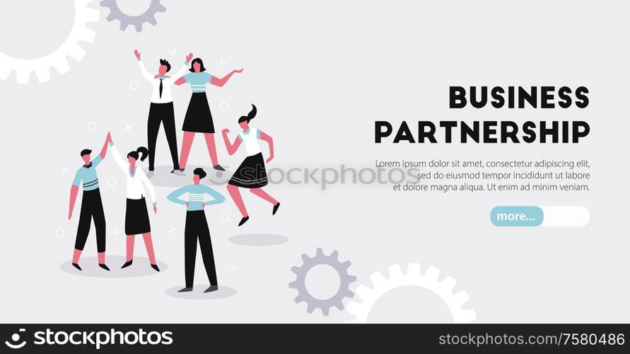 Business partnership advantages basic principles horizontal landing web page banner with teamwork collaboration symbols flat vector illustration