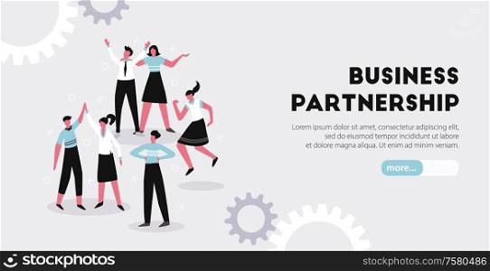 Business partnership advantages basic principles horizontal landing web page banner with teamwork collaboration symbols flat vector illustration