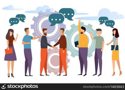 Business partnership and leader. businessmen discuss social network, news, social networks, chat, flat style vector illustration.