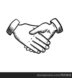 Business partnership handshake of two people isolated on white background. Outline sketch style. Sketch of business partnership handshake