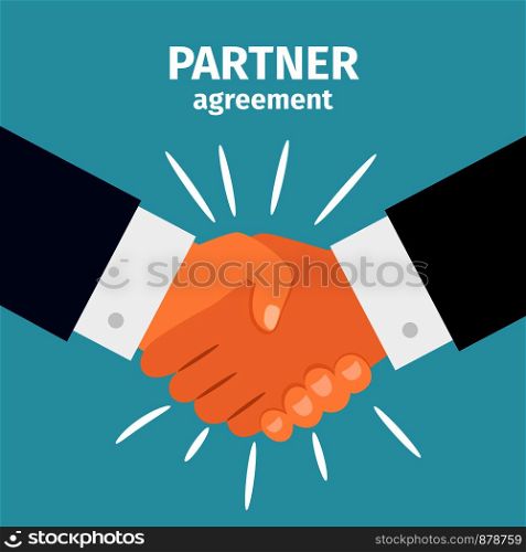 Business partnership handshake vector illustration. Deal sign or businessmen robust agreement people hands shaking. Business partnership handshake