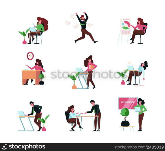 Business people. Activities office managers talking brainstorming dialogue company collaboration scenes with business persons garish vector illustrations. Office business discussion and teamwork. Business people. Activities office managers talking brainstorming dialogue company collaboration scenes with business persons garish vector illustrations