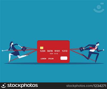 Business people and committed debt with credit card. Concept business vector illustration.
