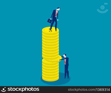 Business people and competition. Concept business pile of coins vector illustration, Pulling, Currency, Flat cartoon style design.