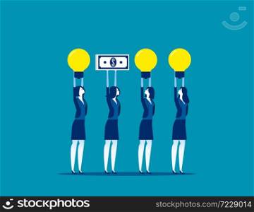 Business people and different presentation. Concept business vector. Money, Light bulb, Referees.