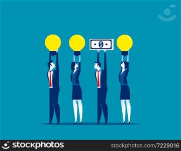 Business people and different presentation. Concept business vector. Money, Light bulb, Referees.